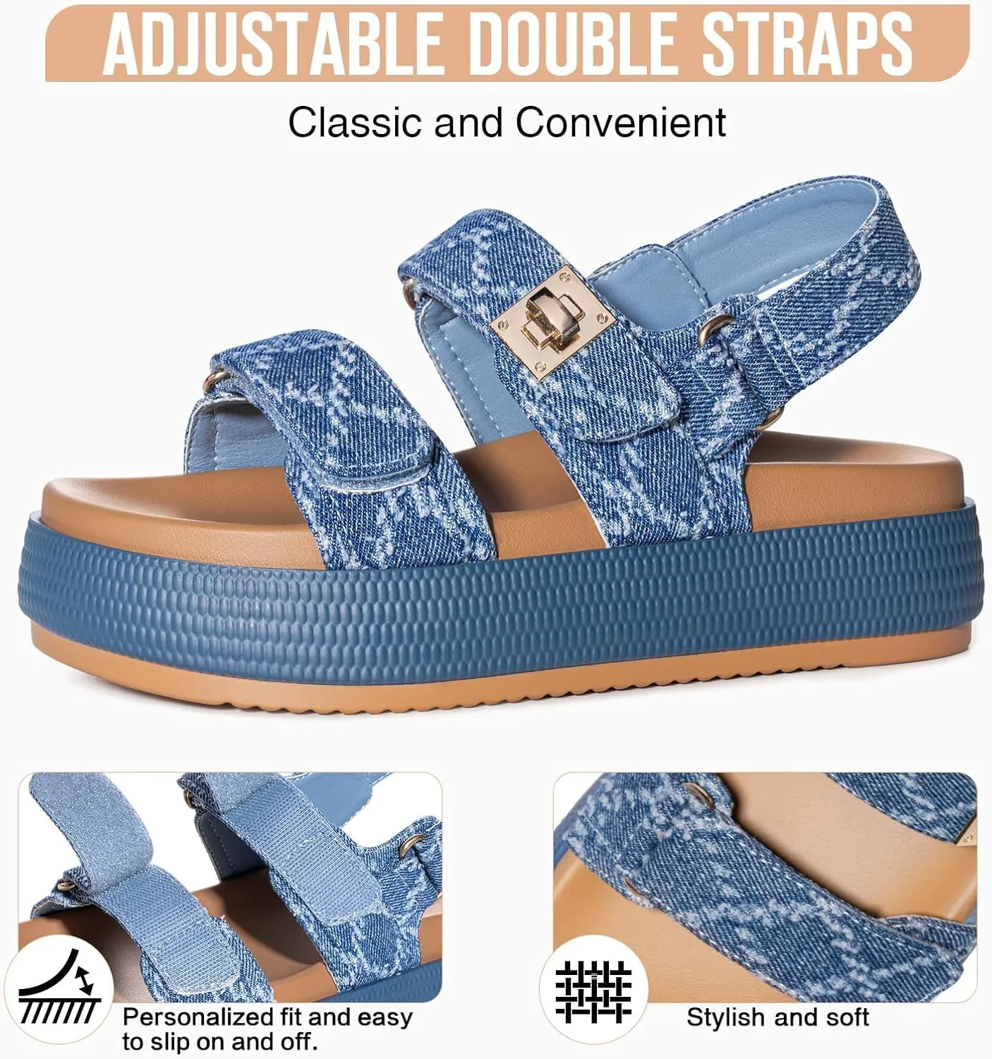 FITORY Women Platform Sandals Comfortable Open Toe Beach Shoes with Adjustable Buckle Straps for Summer Size 6-11