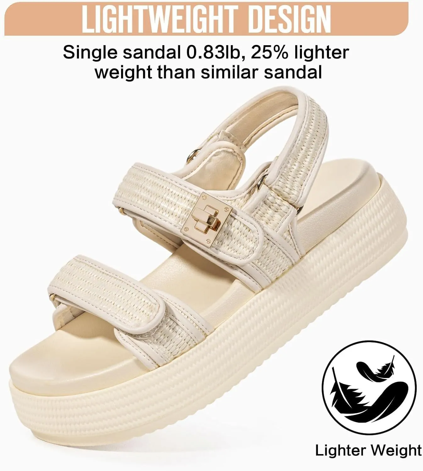 FITORY Women Platform Sandals Comfortable Open Toe Beach Shoes with Adjustable Buckle Straps for Summer Size 6-11