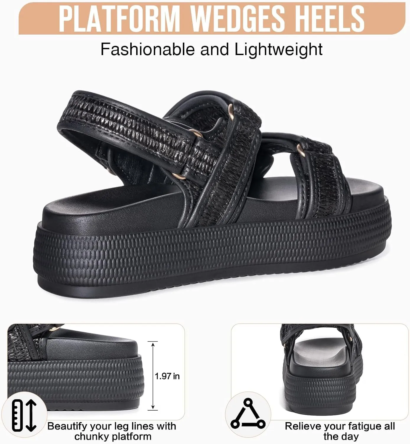 FITORY Women Platform Sandals Comfortable Open Toe Beach Shoes with Adjustable Buckle Straps for Summer Size 6-11