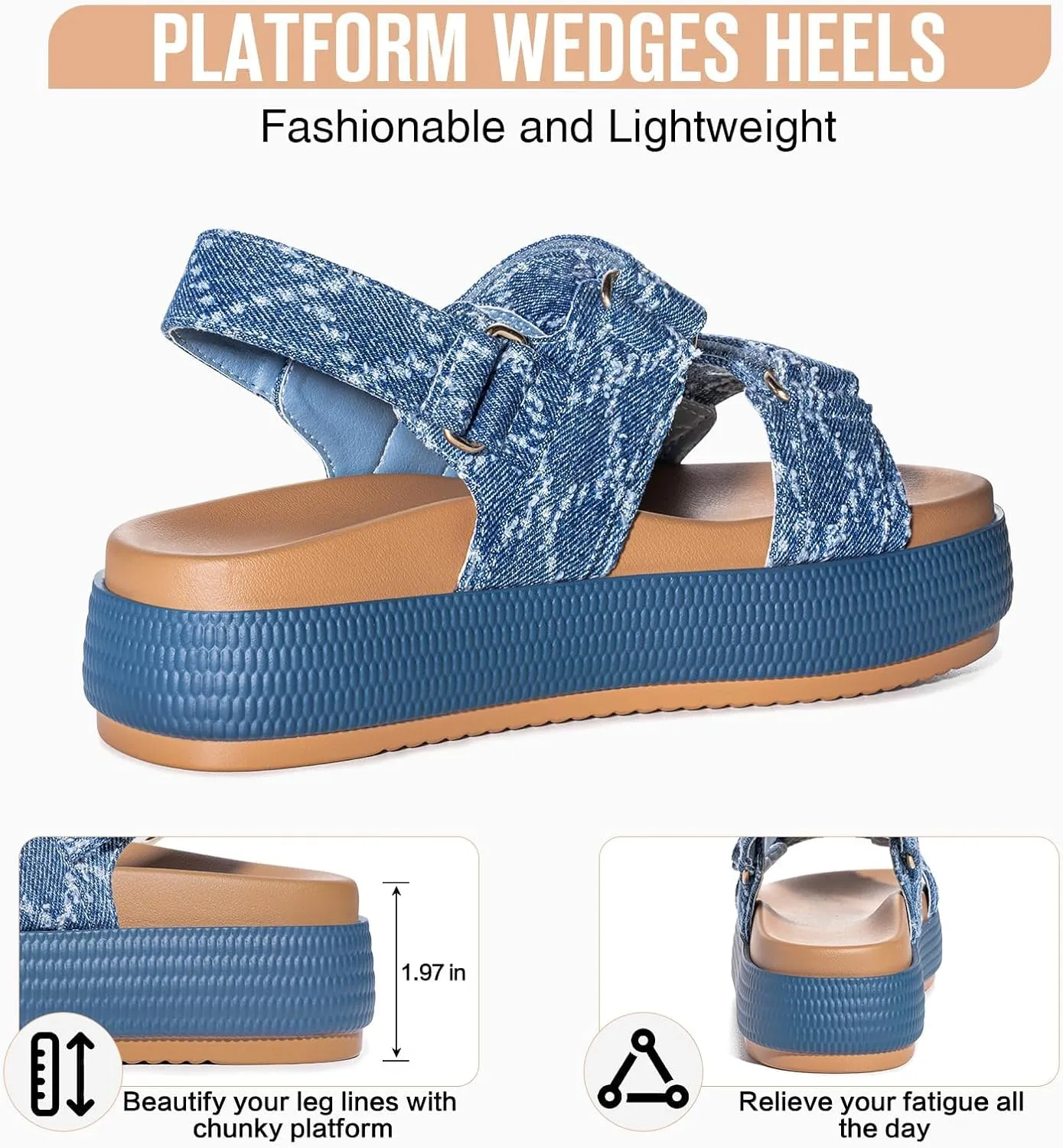 FITORY Women Platform Sandals Comfortable Open Toe Beach Shoes with Adjustable Buckle Straps for Summer Size 6-11