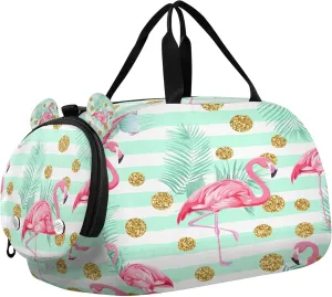Flamingo Youth Sports & Travel Duffle Bag with Shoe Compartment,Waterproof Gym Bag for Girls and Boys (Overnight Essentials Organizer)