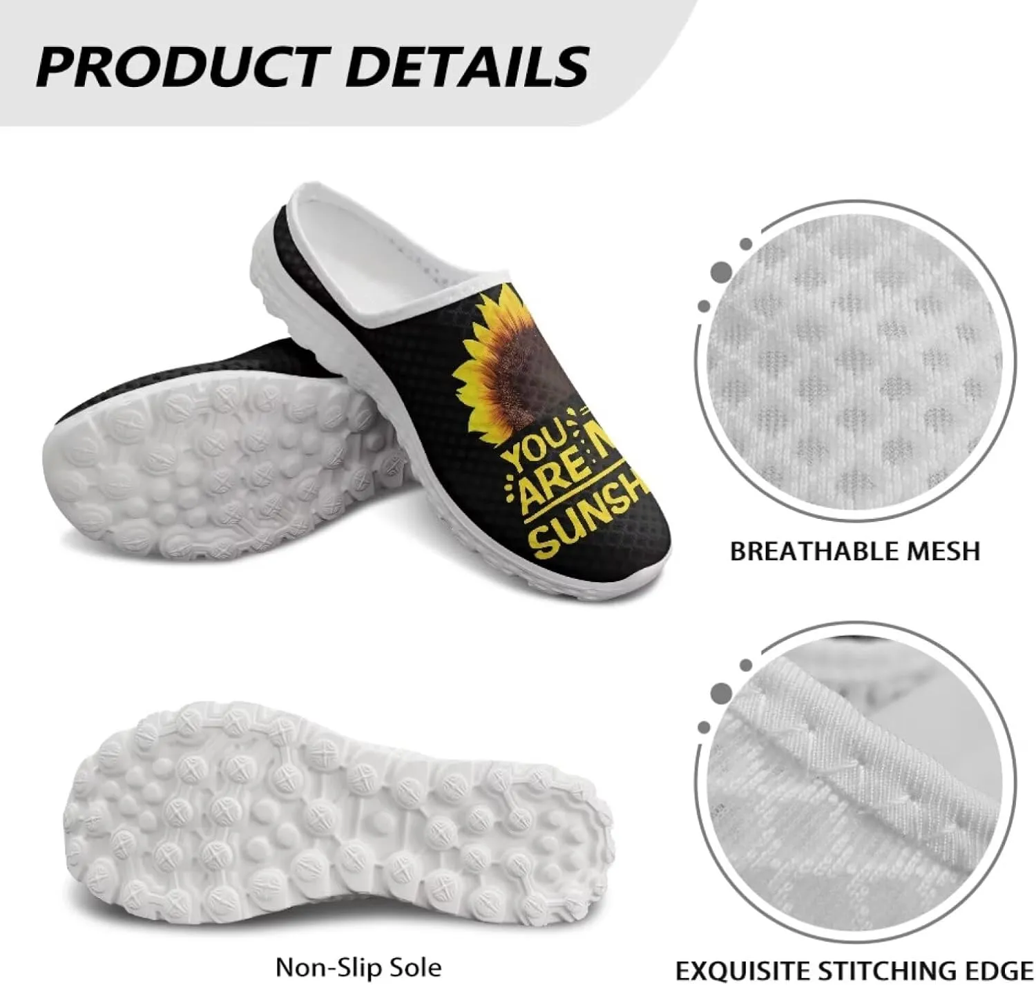 Floral Mule Shoes for Women Slip on Breathable Loafers Low Top Garden Clogs for Travel Vacation Shopping