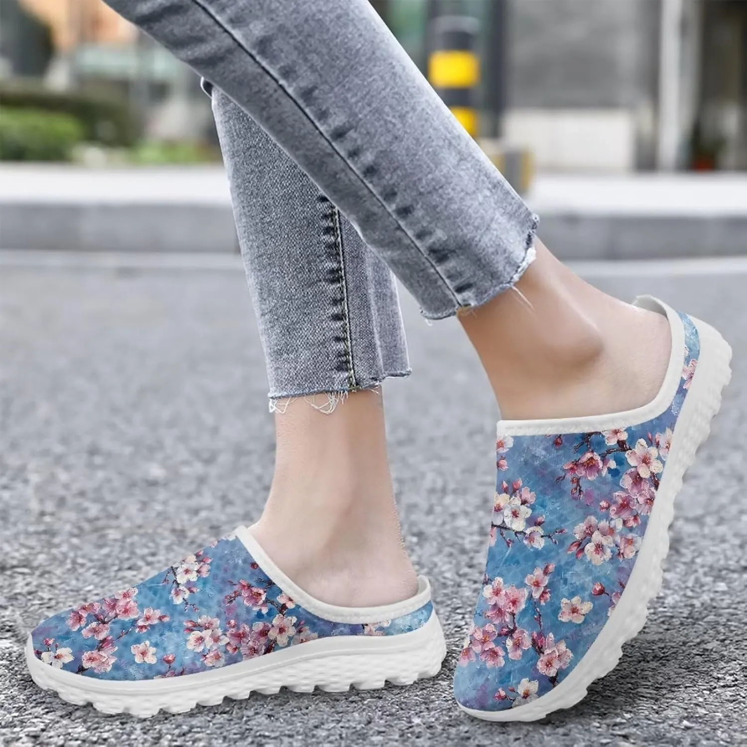 Flower Print Womens Garden Shoes Casual Flats Mules Sneaker Classic Work Loafers with Arch Support US 6-13.5