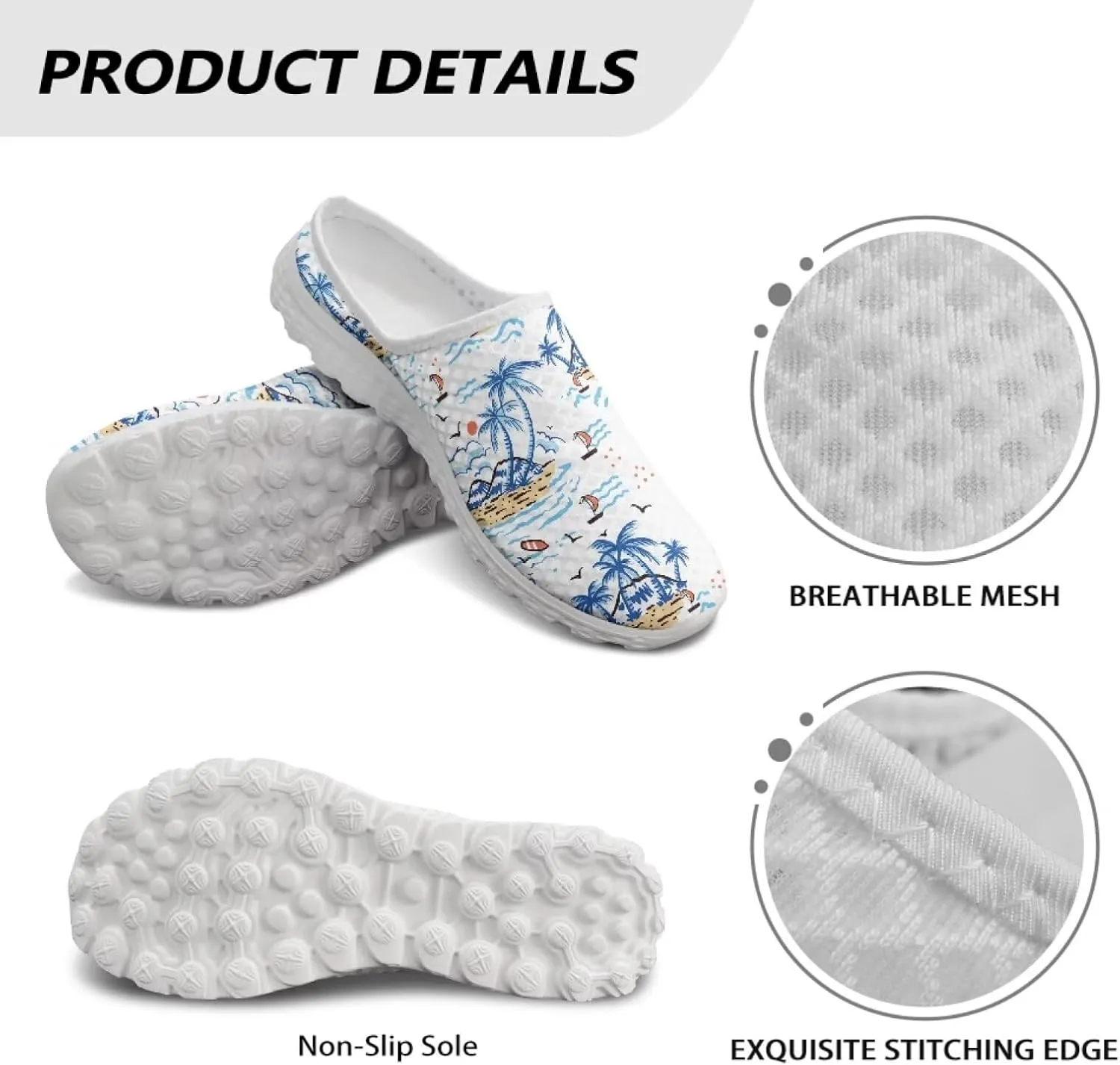 Flower Print Womens Garden Shoes Casual Flats Mules Sneaker Classic Work Loafers with Arch Support US 6-13.5