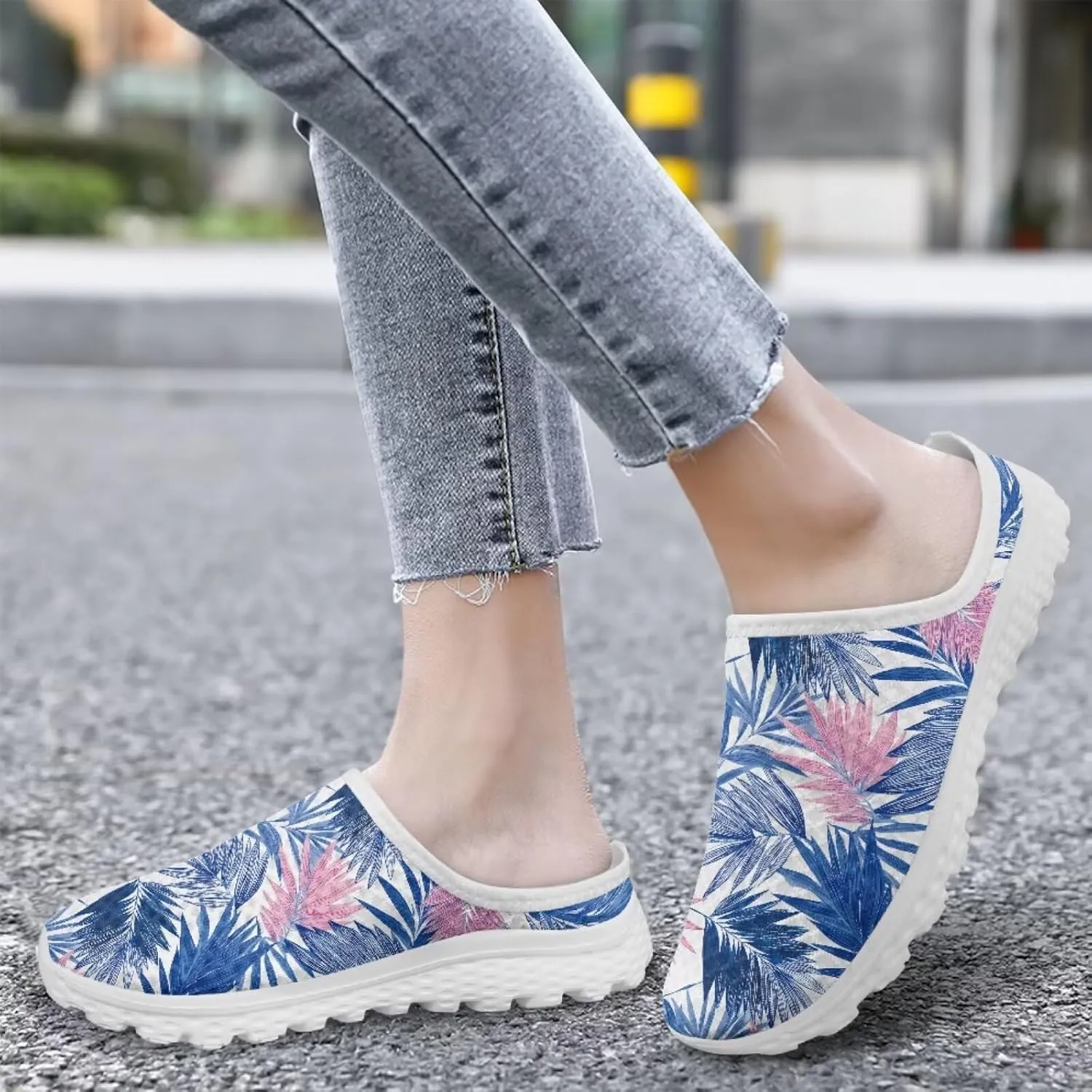 Flower Print Womens Garden Shoes Casual Flats Mules Sneaker Classic Work Loafers with Arch Support US 6-13.5