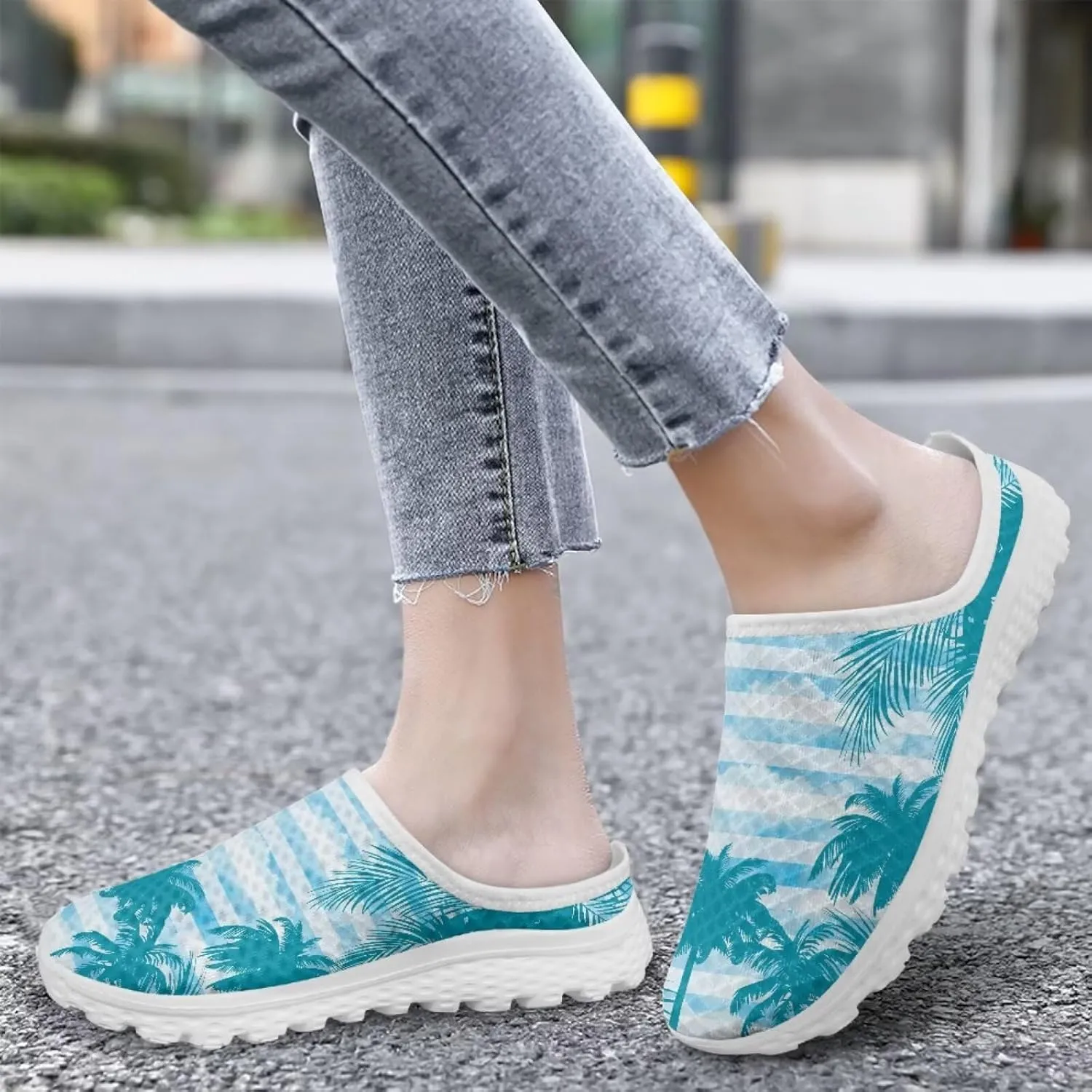 Flower Print Womens Garden Shoes Casual Flats Mules Sneaker Classic Work Loafers with Arch Support US 6-13.5