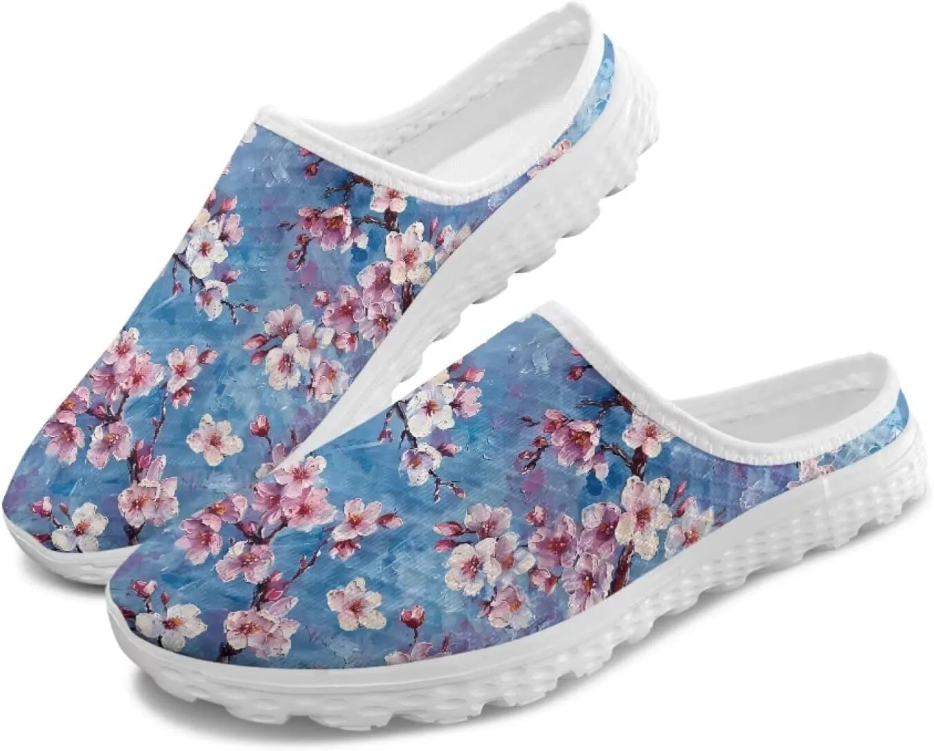 Flower Print Womens Garden Shoes Casual Flats Mules Sneaker Classic Work Loafers with Arch Support US 6-13.5