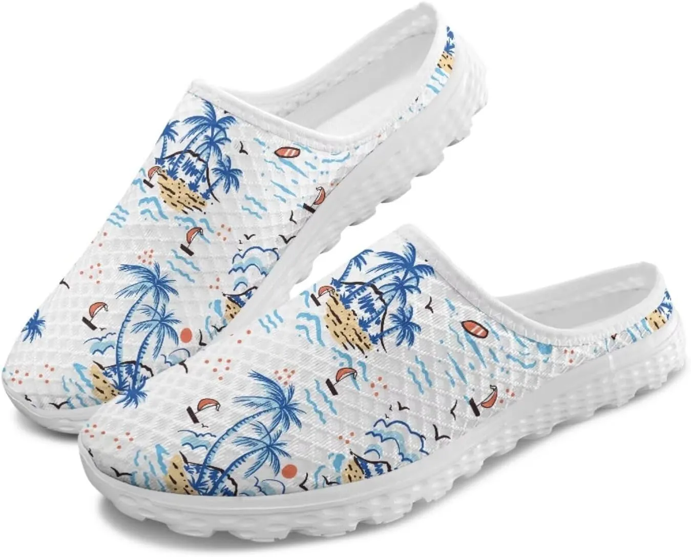 Flower Print Womens Garden Shoes Casual Flats Mules Sneaker Classic Work Loafers with Arch Support US 6-13.5