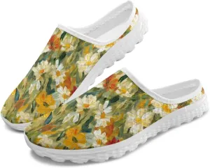 Flower Print Womens Garden Shoes Casual Flats Mules Sneaker Classic Work Loafers with Arch Support US 6-13.5