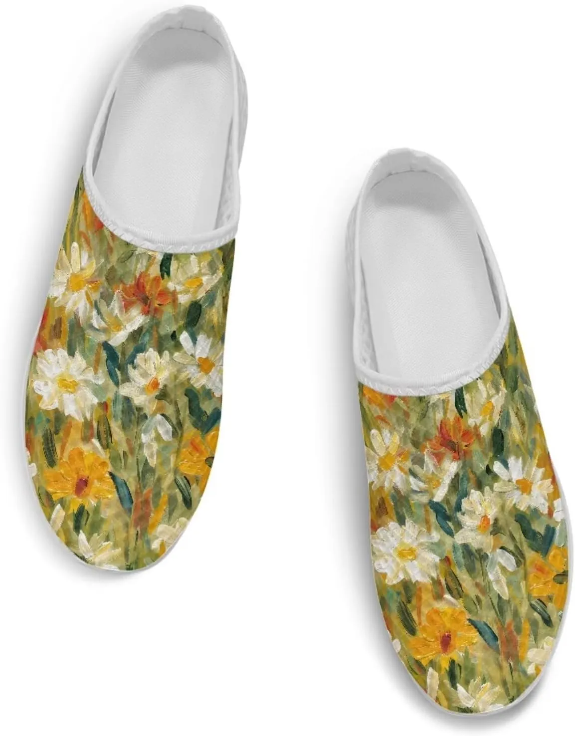 Flower Print Womens Garden Shoes Casual Flats Mules Sneaker Classic Work Loafers with Arch Support US 6-13.5