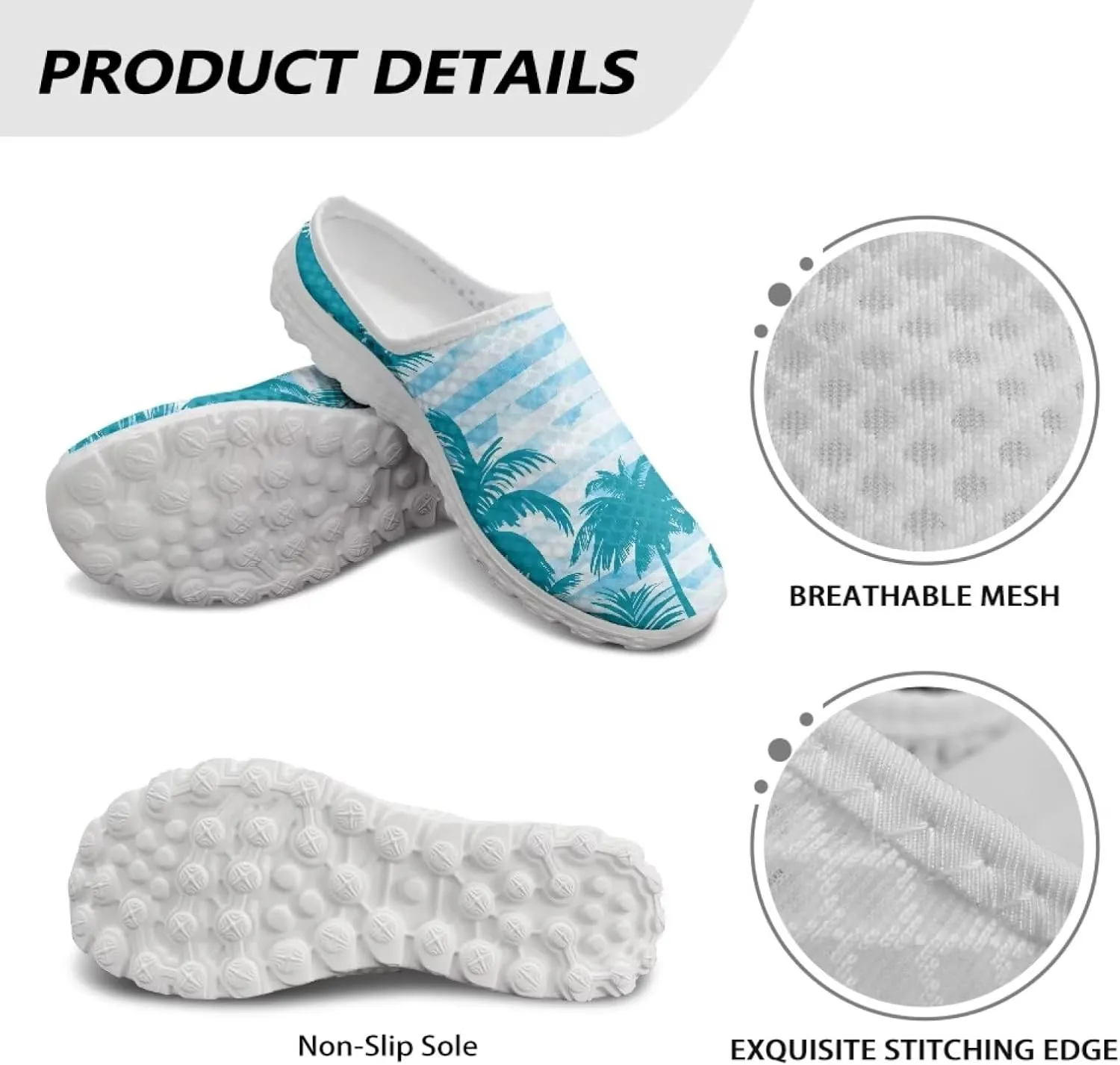 Flower Print Womens Garden Shoes Casual Flats Mules Sneaker Classic Work Loafers with Arch Support US 6-13.5