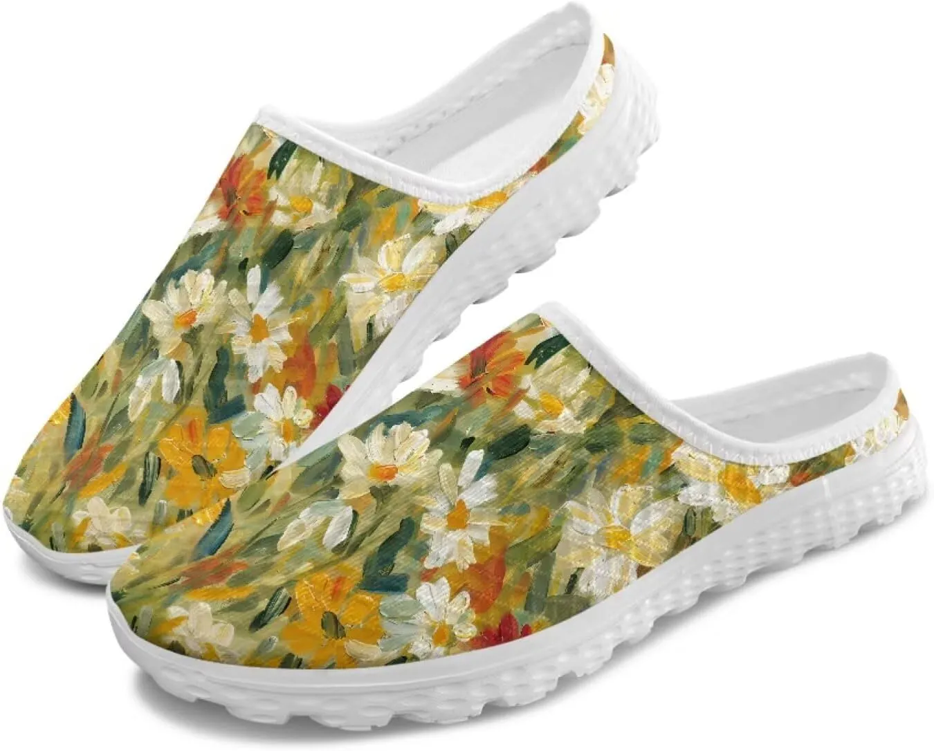 Flower Print Womens Garden Shoes Casual Flats Mules Sneaker Classic Work Loafers with Arch Support US 6-13.5