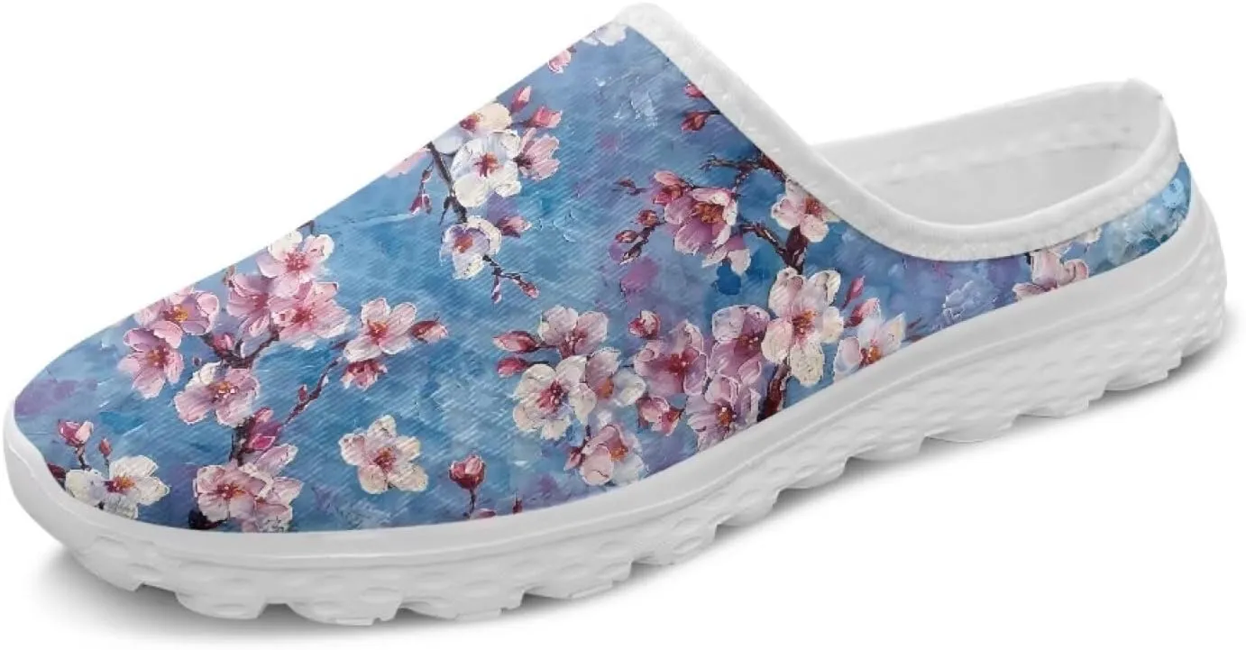 Flower Print Womens Garden Shoes Casual Flats Mules Sneaker Classic Work Loafers with Arch Support US 6-13.5