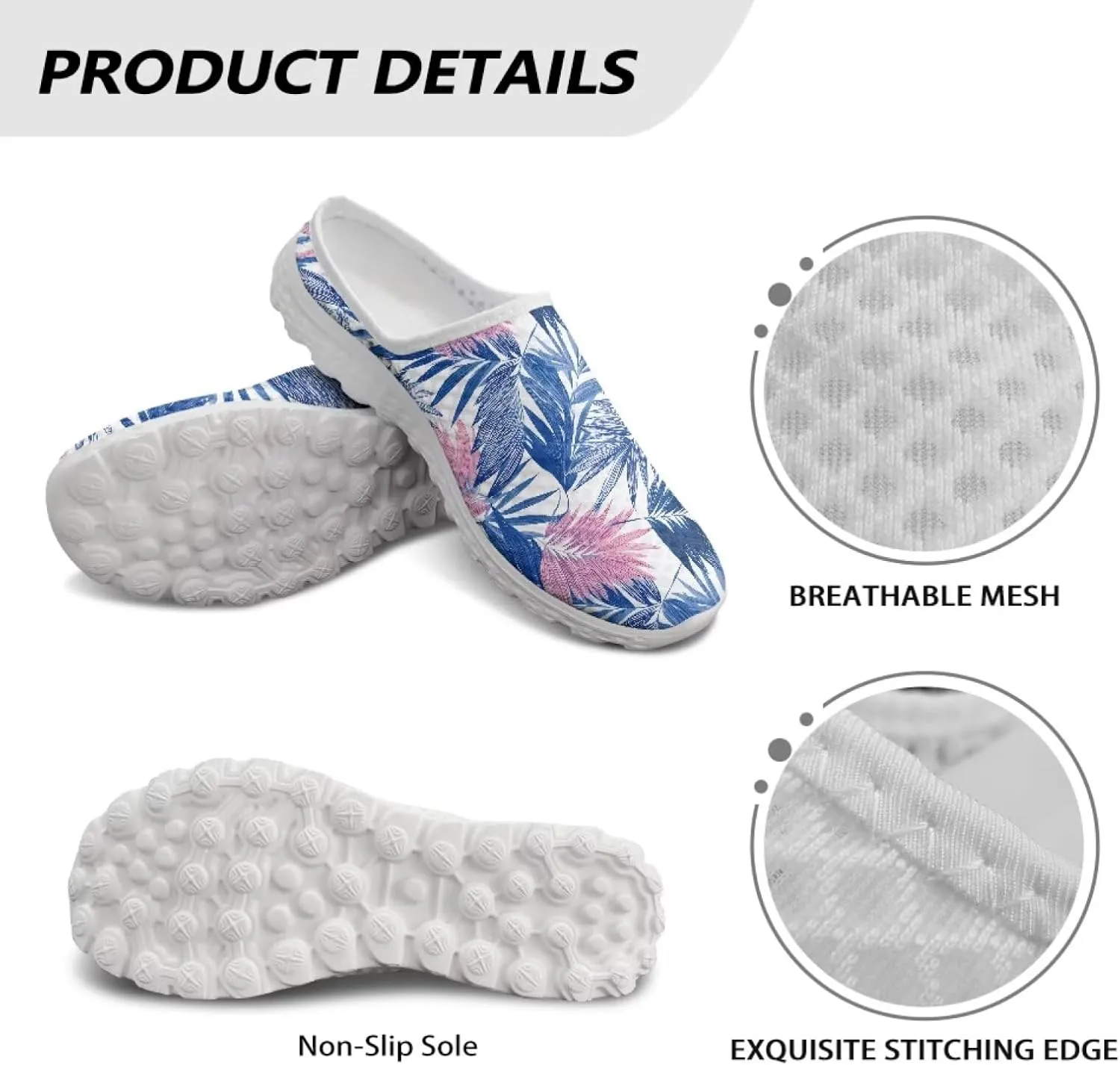 Flower Print Womens Garden Shoes Casual Flats Mules Sneaker Classic Work Loafers with Arch Support US 6-13.5