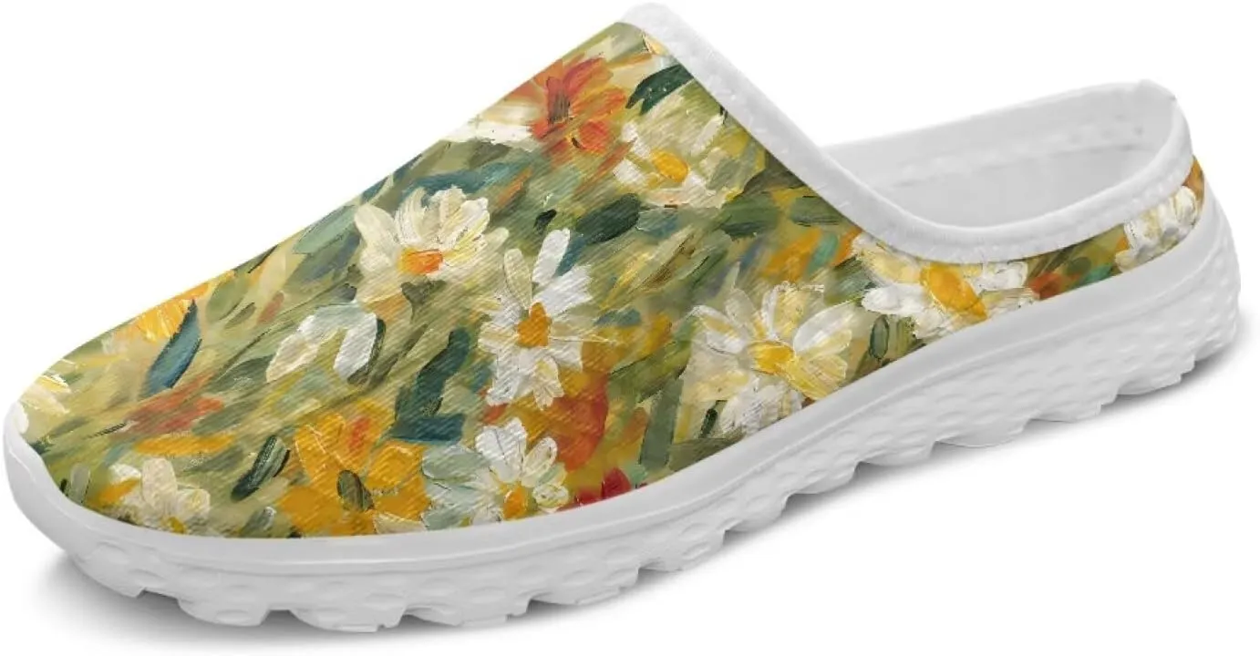 Flower Print Womens Garden Shoes Casual Flats Mules Sneaker Classic Work Loafers with Arch Support US 6-13.5
