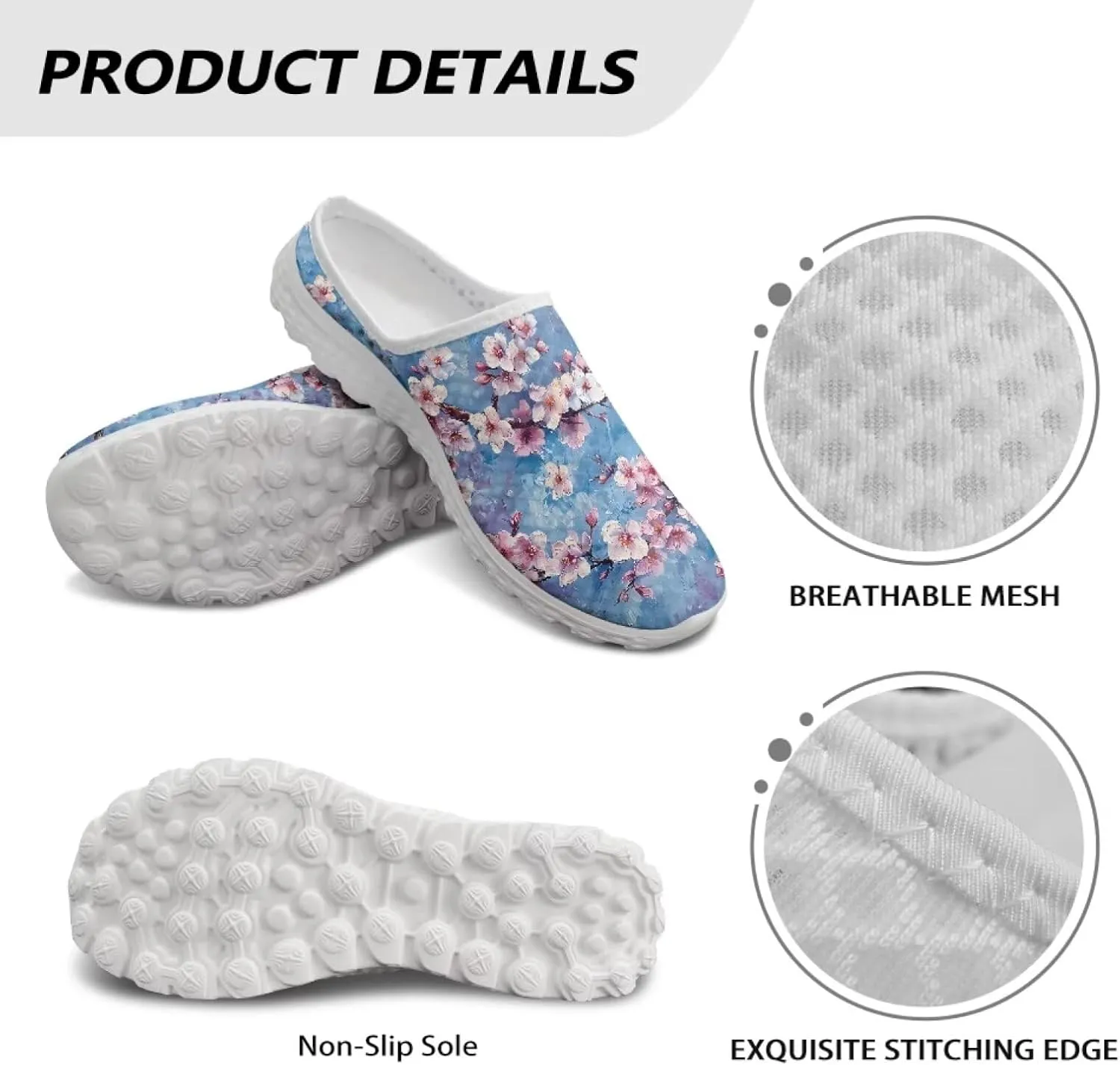 Flower Print Womens Garden Shoes Casual Flats Mules Sneaker Classic Work Loafers with Arch Support US 6-13.5