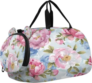 Flower Youth Sports & Travel Duffle Bag with Shoe Compartment,Waterproof Gym Bag for Girls and Boys (Overnight Essentials Organizer)