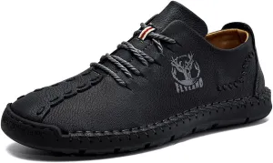 FLYLAND Men's Causal Loafers Leather Handmade Driving Oxford Flats Comfortable Walking Shoes Chukka Boots Business Work Office Shoes