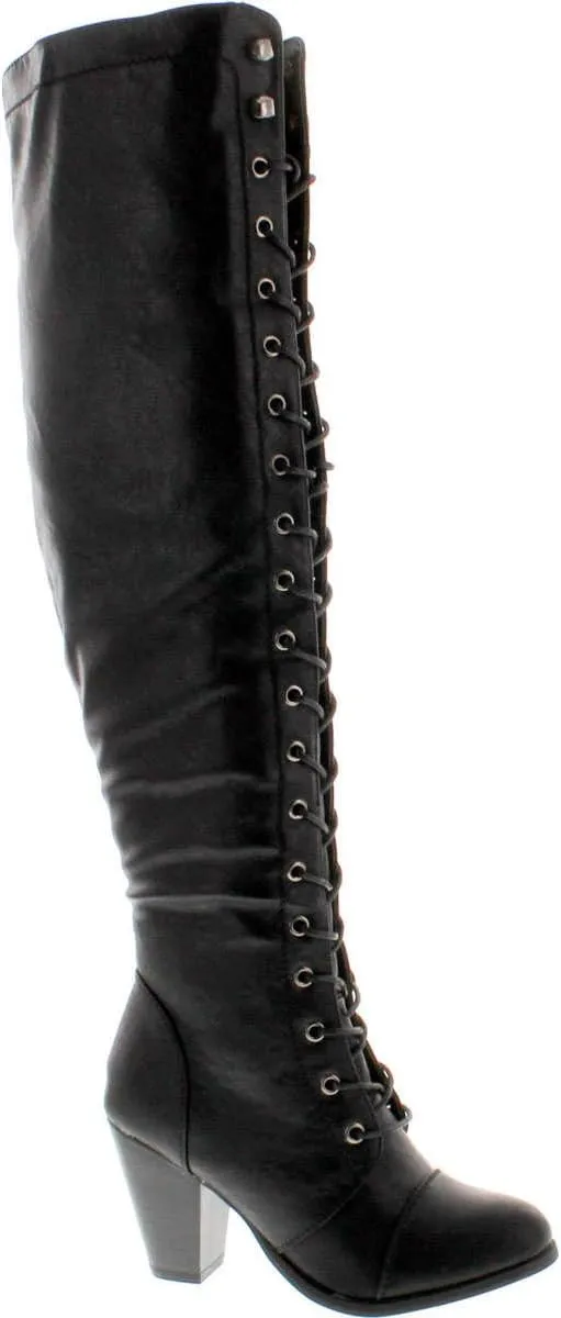 Forever Camila-48 Womens Chunky Heel Lace Up Over The Knee High Riding Boots,Black,7