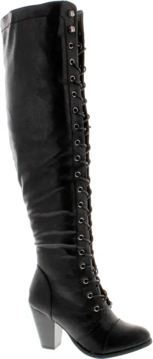 Forever Camila-48 Womens Chunky Heel Lace Up Over The Knee High Riding Boots,Black,7