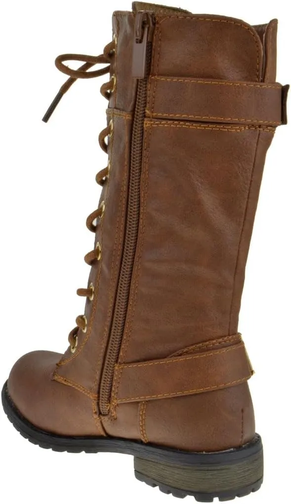 Forever Kid's Girls Knee High Lace Up Zipper Combat Riding Boots
