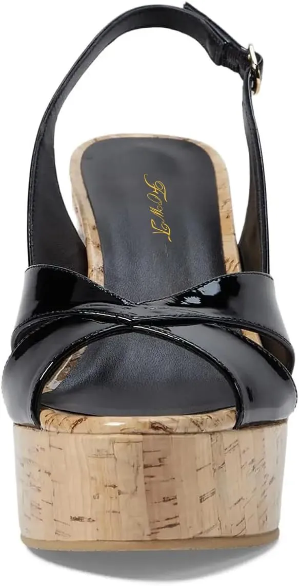 FOWT Women Cork Wedge High Heel Sandals Round Peep Toe Platform Slingbacks Slip on Summer Shoes Size 4-16 US