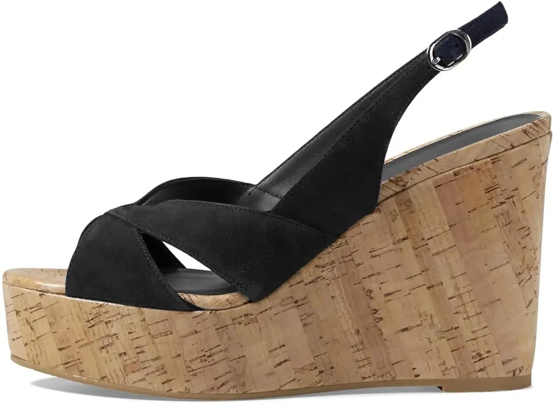 FOWT Women Cork Wedge High Heel Sandals Round Peep Toe Platform Slingbacks Slip on Summer Shoes Size 4-16 US