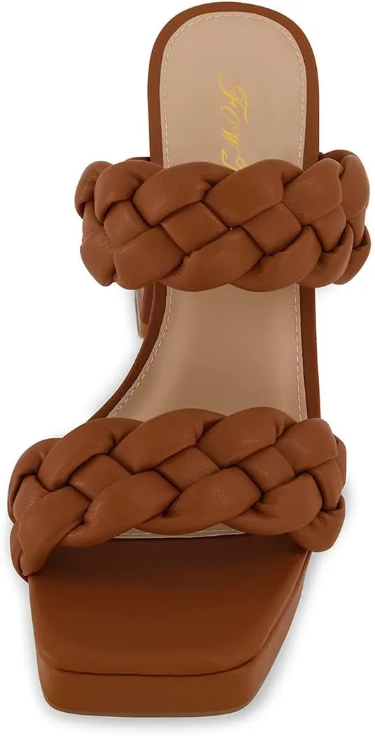 FOWT Women Platform Open Toe Mules Braided Straps Chunky High Heel Sandals Slip on Casual Slippers Outdoor Dressy Shoes Size 4-15 US
