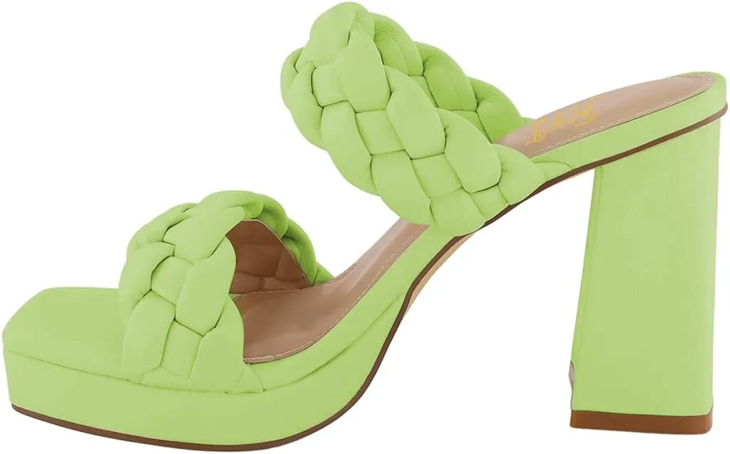 FOWT Women Platform Open Toe Mules Braided Straps Chunky High Heel Sandals Slip on Casual Slippers Outdoor Dressy Shoes Size 4-15 US