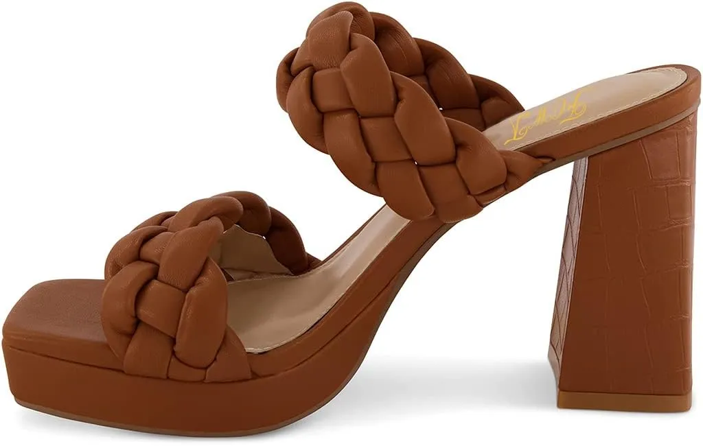 FOWT Women Platform Open Toe Mules Braided Straps Chunky High Heel Sandals Slip on Casual Slippers Outdoor Dressy Shoes Size 4-15 US