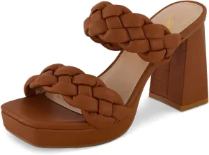 FOWT Women Platform Open Toe Mules Braided Straps Chunky High Heel Sandals Slip on Casual Slippers Outdoor Dressy Shoes Size 4-15 US