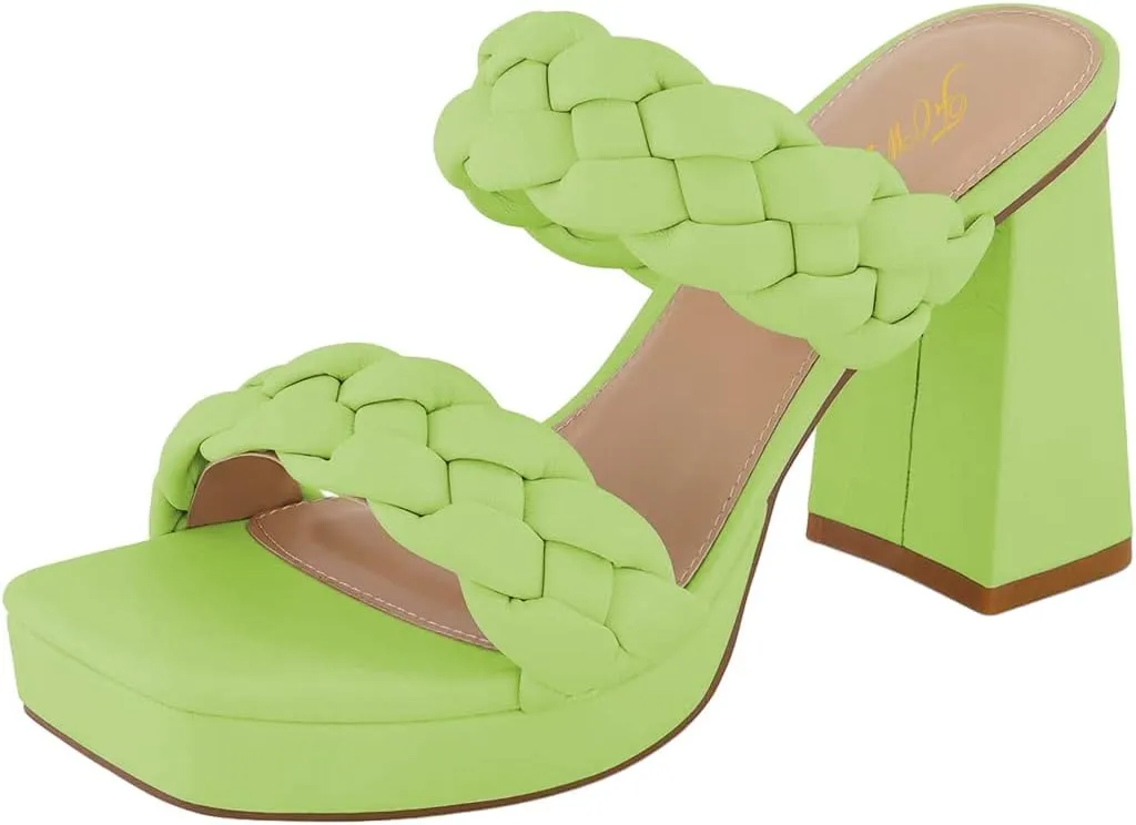 FOWT Women Platform Open Toe Mules Braided Straps Chunky High Heel Sandals Slip on Casual Slippers Outdoor Dressy Shoes Size 4-15 US