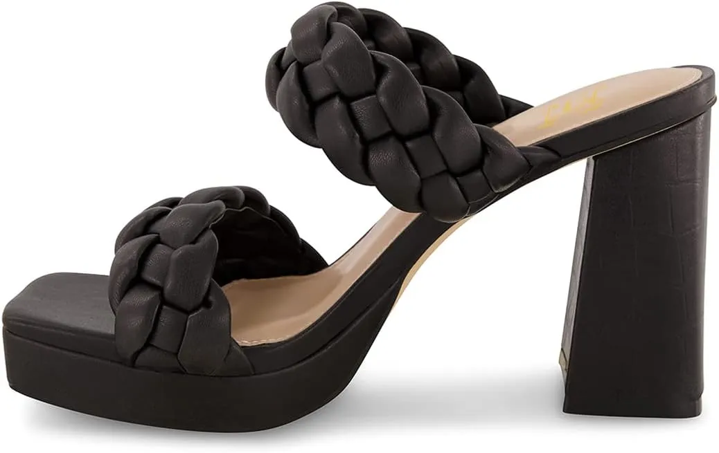 FOWT Women Platform Open Toe Mules Braided Straps Chunky High Heel Sandals Slip on Casual Slippers Outdoor Dressy Shoes Size 4-15 US