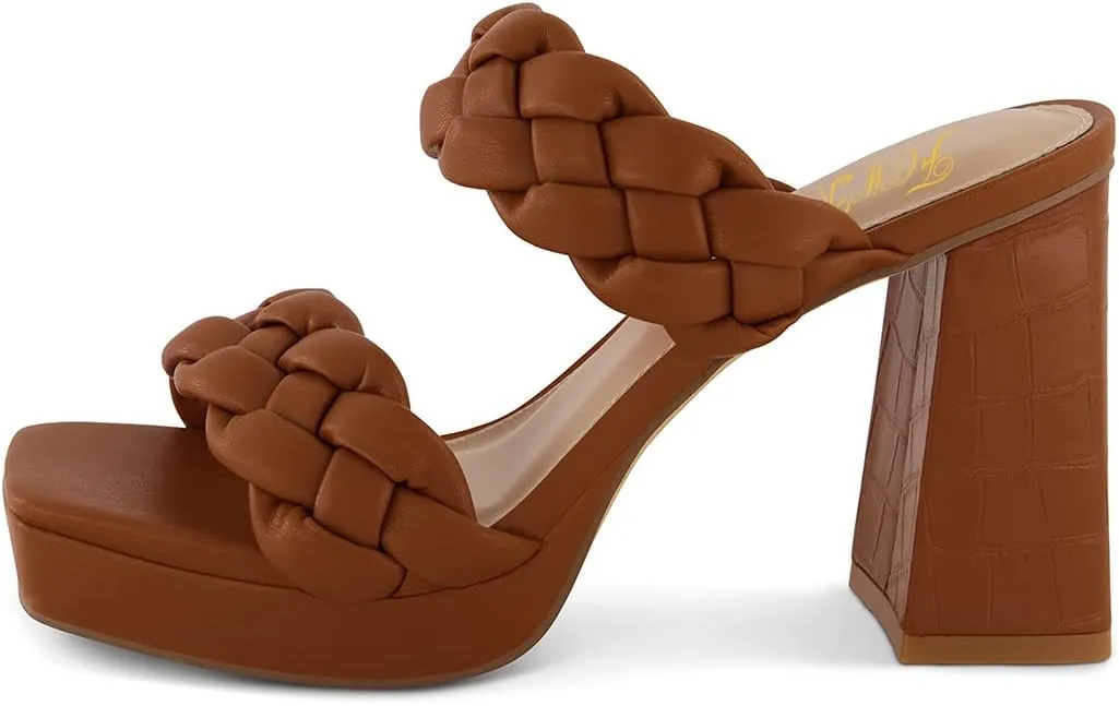 FOWT Women Platform Open Toe Mules Braided Straps Chunky High Heel Sandals Slip on Casual Slippers Outdoor Dressy Shoes Size 4-15 US