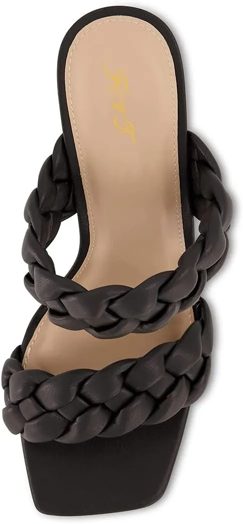 FOWT Women Platform Open Toe Mules Braided Straps Chunky High Heel Sandals Slip on Casual Slippers Outdoor Dressy Shoes Size 4-15 US