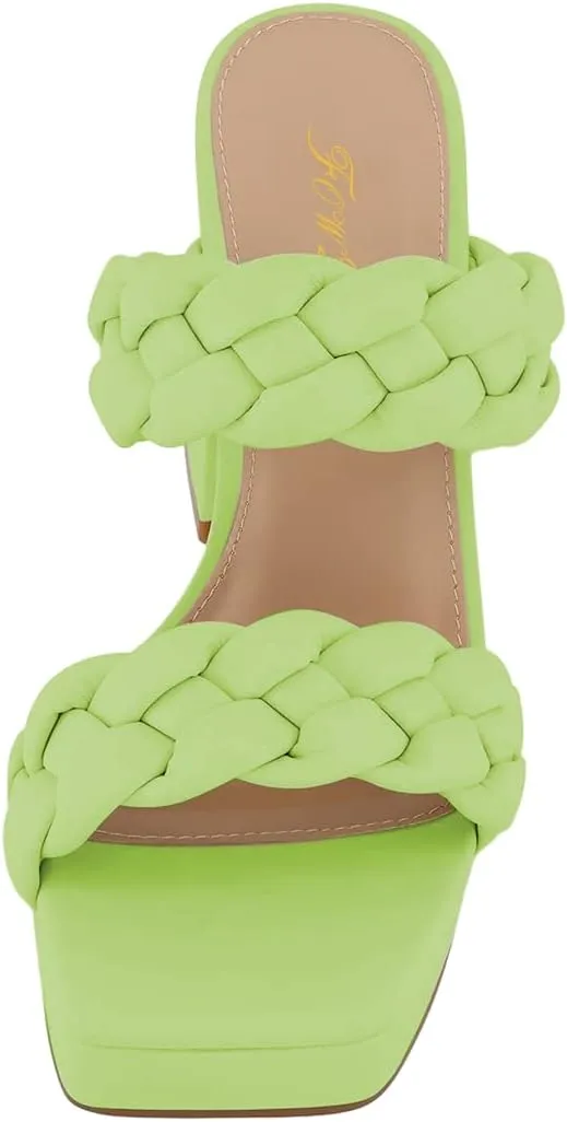 FOWT Women Platform Open Toe Mules Braided Straps Chunky High Heel Sandals Slip on Casual Slippers Outdoor Dressy Shoes Size 4-15 US