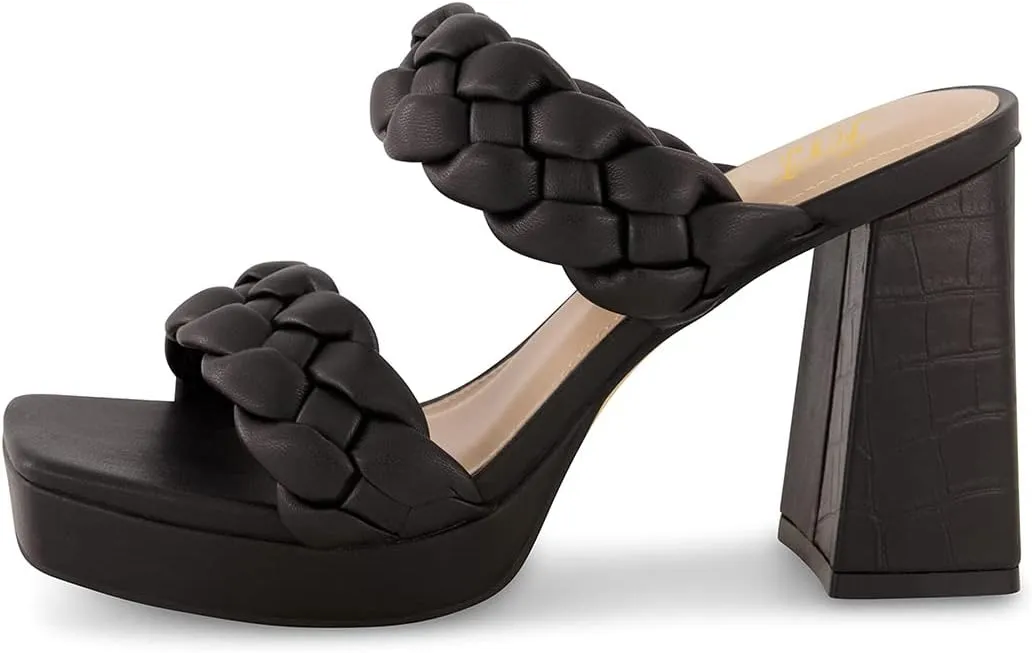 FOWT Women Platform Open Toe Mules Braided Straps Chunky High Heel Sandals Slip on Casual Slippers Outdoor Dressy Shoes Size 4-15 US