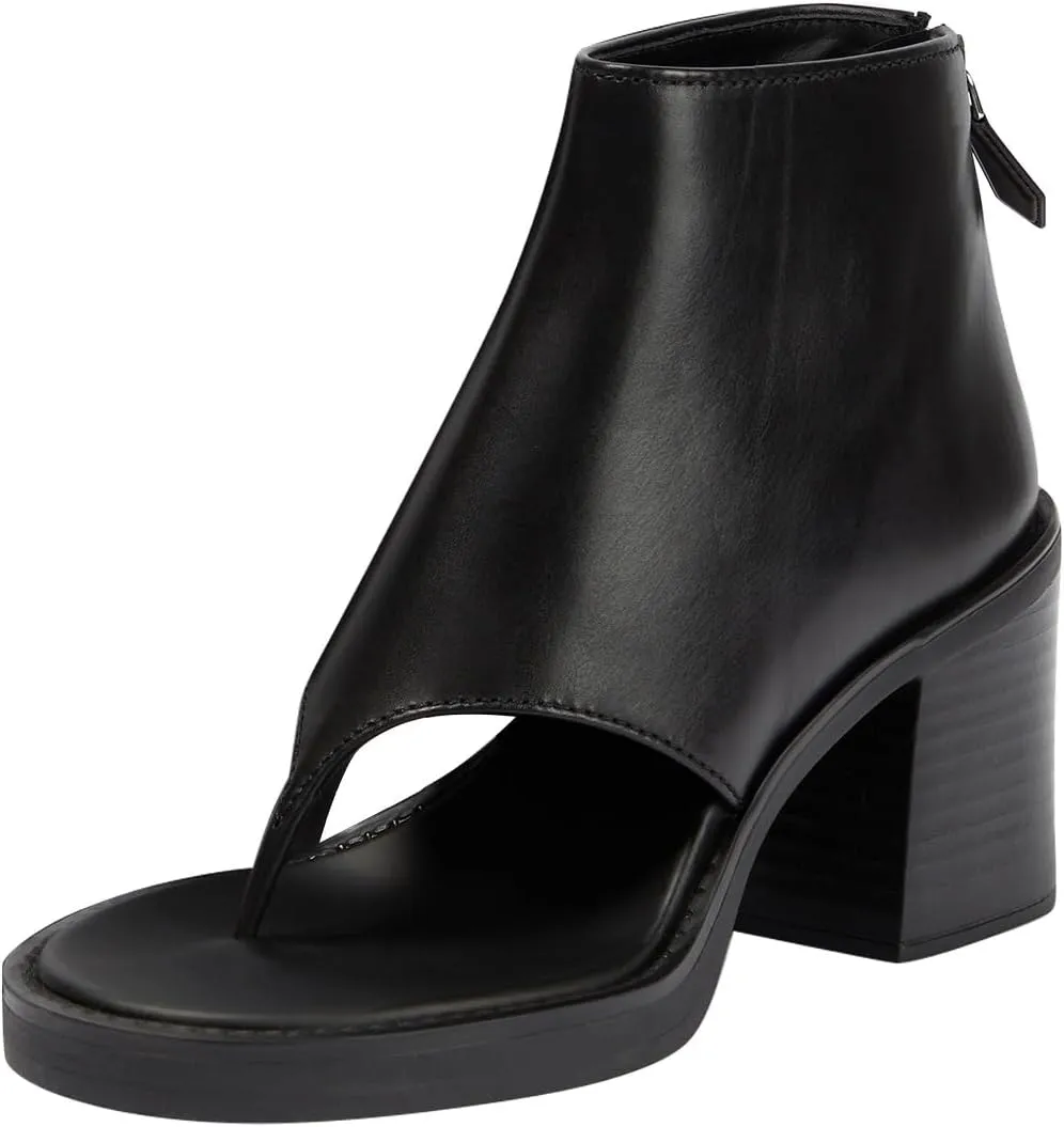 FOWT Women Platform Split Toe Sandals Chunky Block Mid Heel Booties Back Zipper Fashion Shoes Size 4-16 US