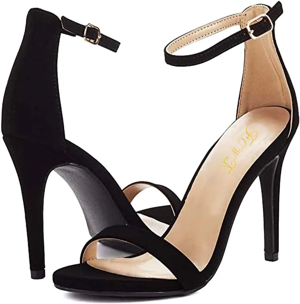 FOWT Women Round Open Toe Heeled Sandals Ankle Strap Stiletto High Heels Sexy Single Band Dance Party Shoes Size 4-15 US
