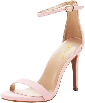 FOWT Women Round Open Toe Heeled Sandals Ankle Strap Stiletto High Heels Sexy Single Band Dance Party Shoes Size 4-15 US
