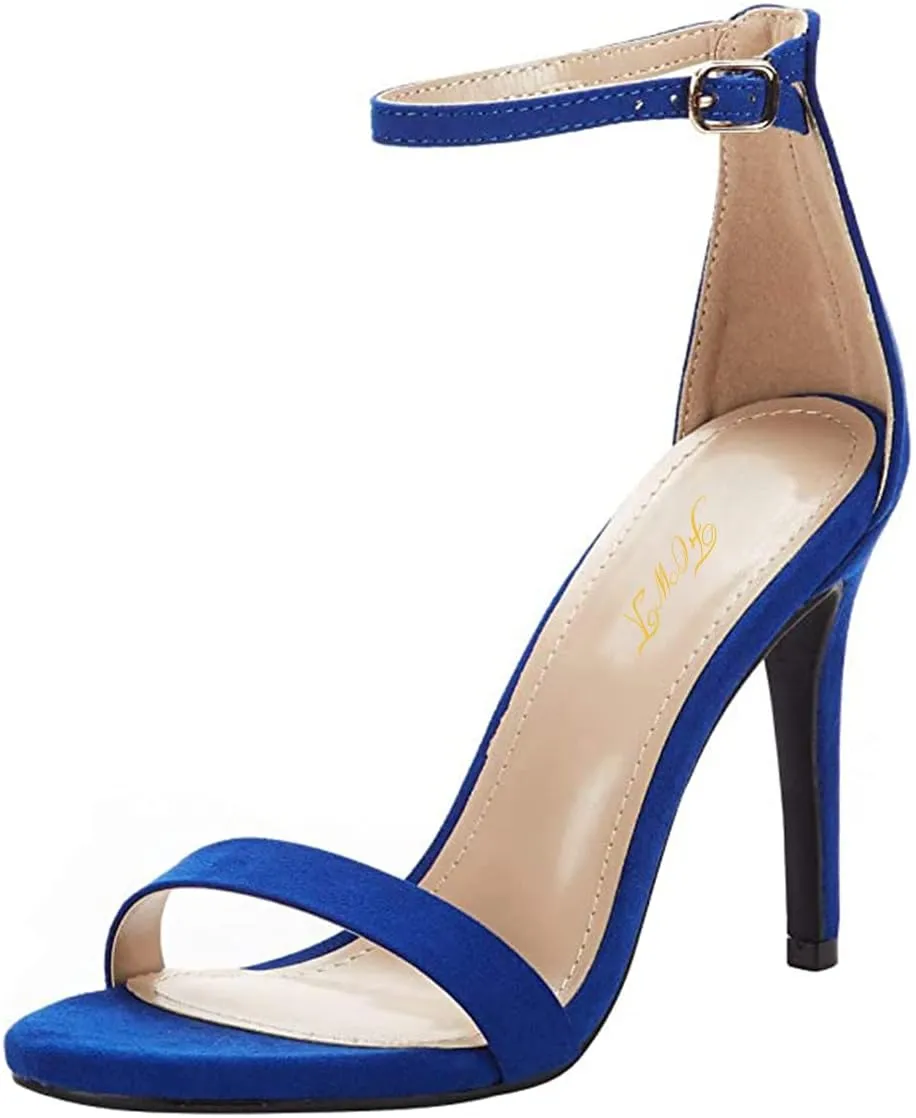 FOWT Women Round Open Toe Heeled Sandals Ankle Strap Stiletto High Heels Sexy Single Band Dance Party Shoes Size 4-15 US