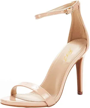 FOWT Women Round Open Toe Heeled Sandals Ankle Strap Stiletto High Heels Sexy Single Band Dance Party Shoes Size 4-15 US