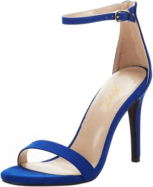 FOWT Women Round Open Toe Heeled Sandals Ankle Strap Stiletto High Heels Sexy Single Band Dance Party Shoes Size 4-15 US