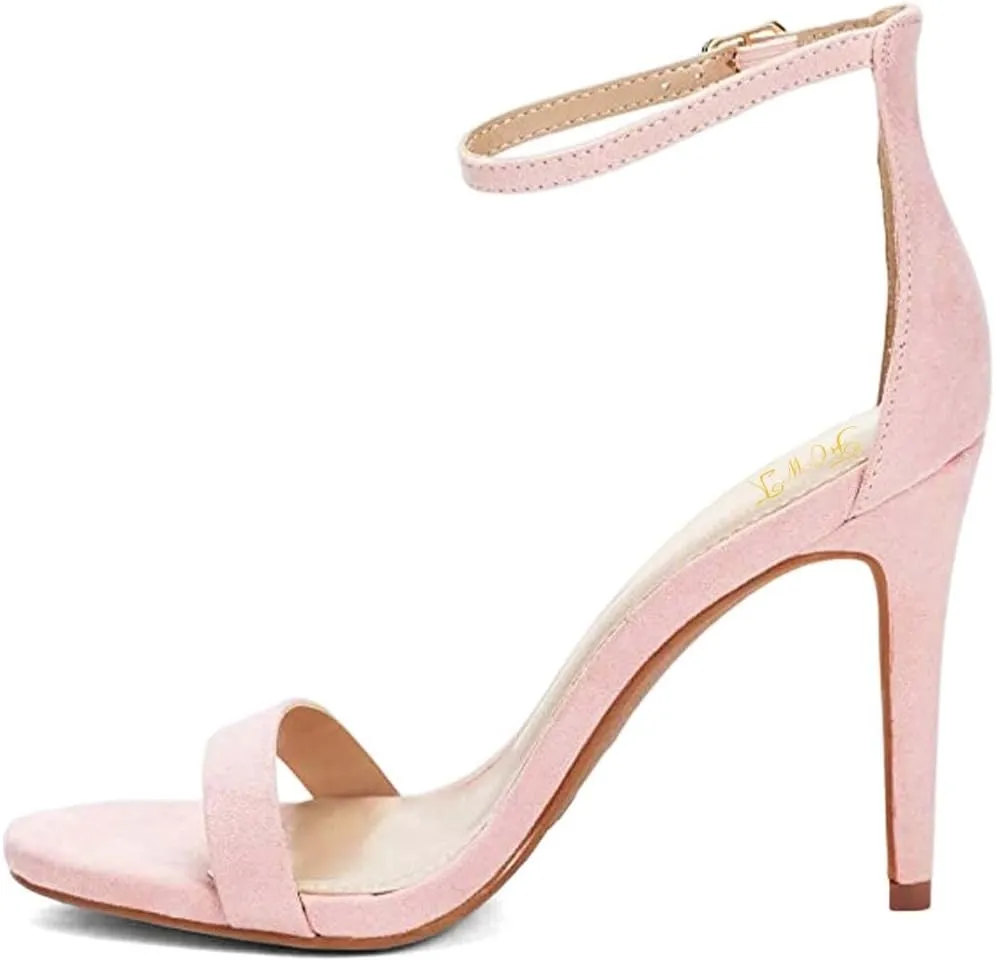 FOWT Women Round Open Toe Heeled Sandals Ankle Strap Stiletto High Heels Sexy Single Band Dance Party Shoes Size 4-15 US