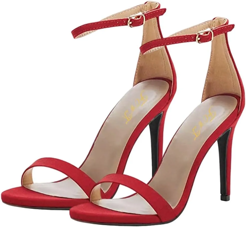 FOWT Women Round Open Toe Heeled Sandals Ankle Strap Stiletto High Heels Sexy Single Band Dance Party Shoes Size 4-15 US