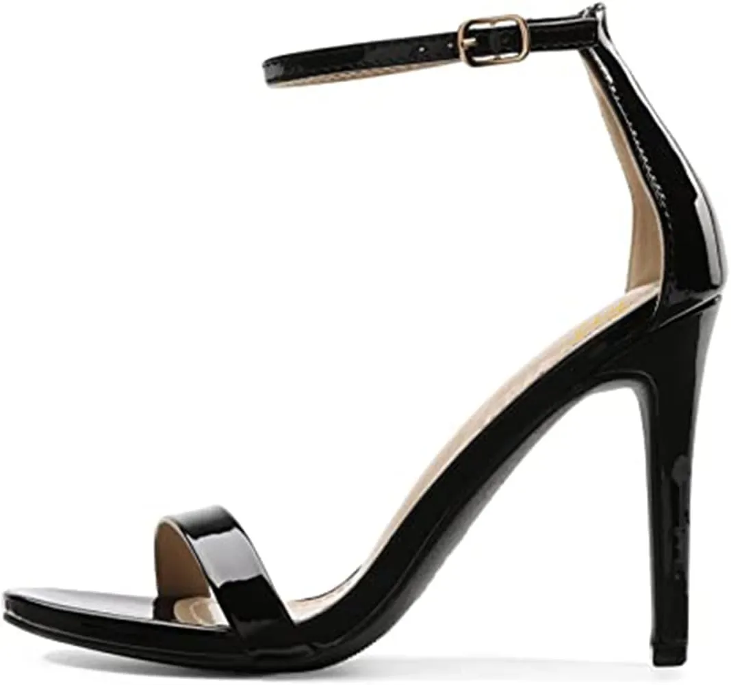 FOWT Women Round Open Toe Heeled Sandals Ankle Strap Stiletto High Heels Sexy Single Band Dance Party Shoes Size 4-15 US