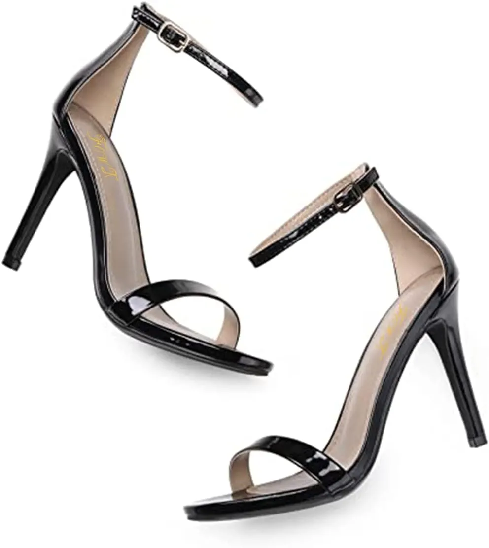 FOWT Women Round Open Toe Heeled Sandals Ankle Strap Stiletto High Heels Sexy Single Band Dance Party Shoes Size 4-15 US