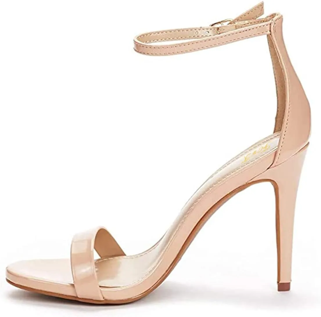 FOWT Women Round Open Toe Heeled Sandals Ankle Strap Stiletto High Heels Sexy Single Band Dance Party Shoes Size 4-15 US