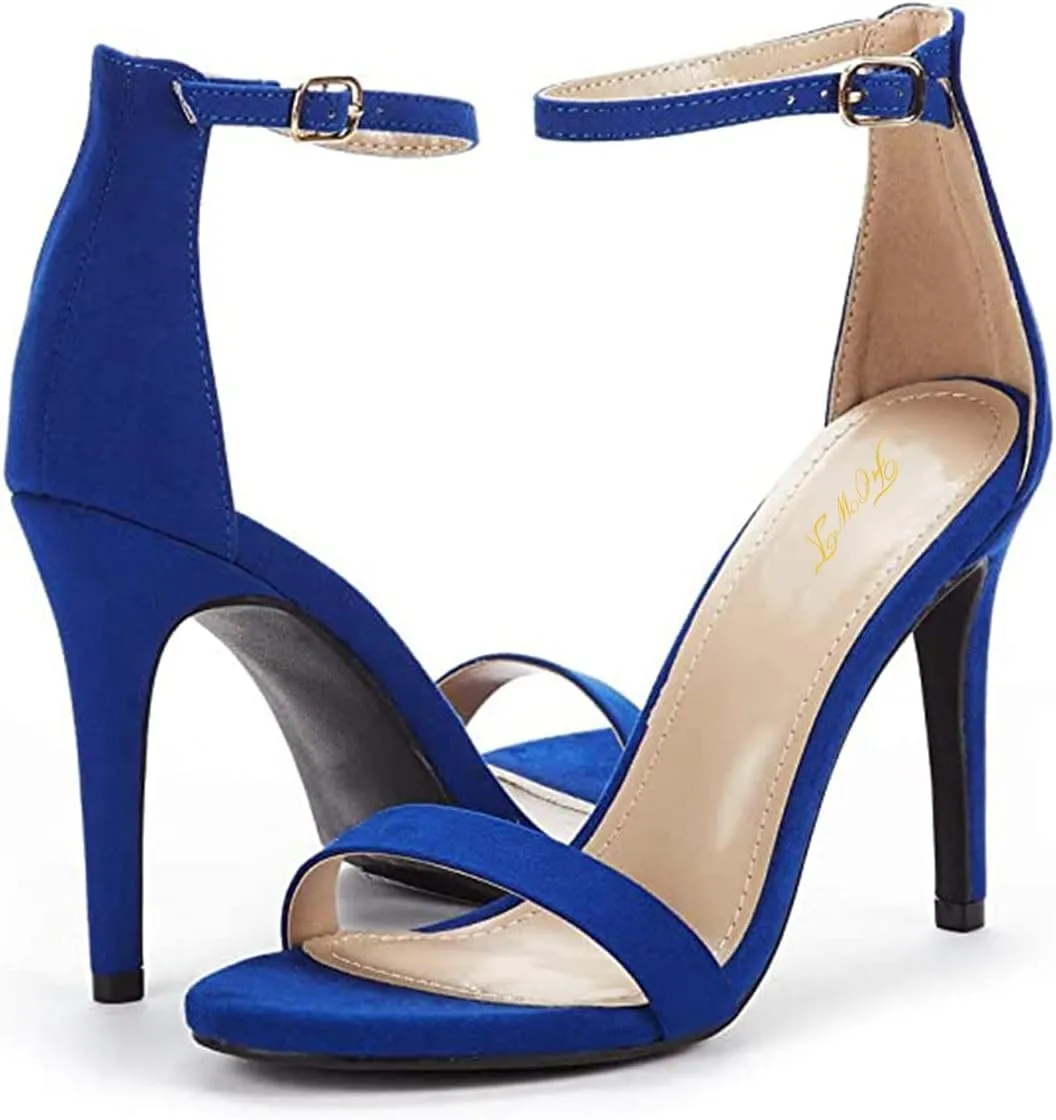 FOWT Women Round Open Toe Heeled Sandals Ankle Strap Stiletto High Heels Sexy Single Band Dance Party Shoes Size 4-15 US