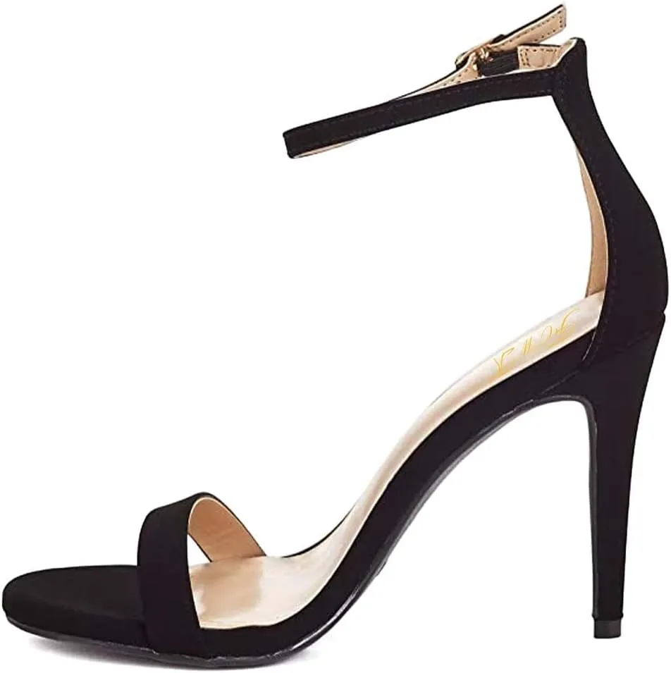FOWT Women Round Open Toe Heeled Sandals Ankle Strap Stiletto High Heels Sexy Single Band Dance Party Shoes Size 4-15 US